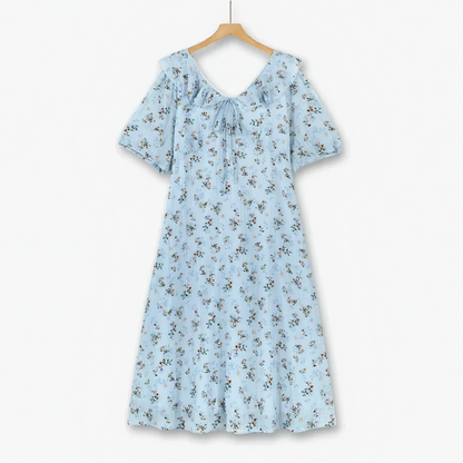 Plusock Plus Size Blue Floral Puff Sleeve Midi Dress - Blue - 6XL - image 0