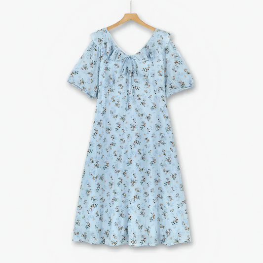 Plusock Plus Size Blue Floral Puff Sleeve Midi Dress - Blue - 6XL - image 0