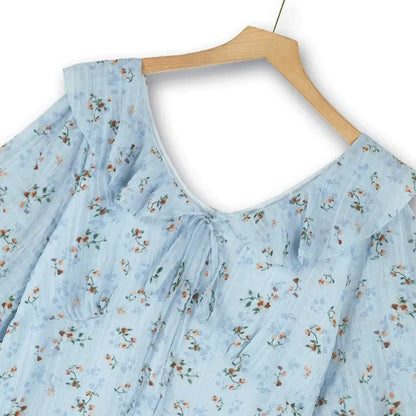 Plusock Plus Size Blue Floral Puff Sleeve Midi Dress - image 1