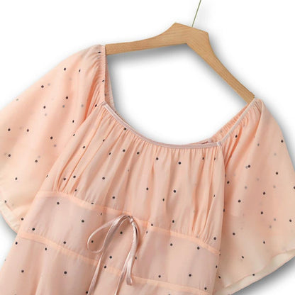 Plusock Blush Polka Dot Layered Chiffon Tie Waist Dress - image 1