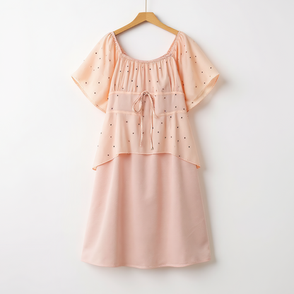Plusock Blush Polka Dot Layered Chiffon Tie Waist Dress - Pink - 6XL - image 0