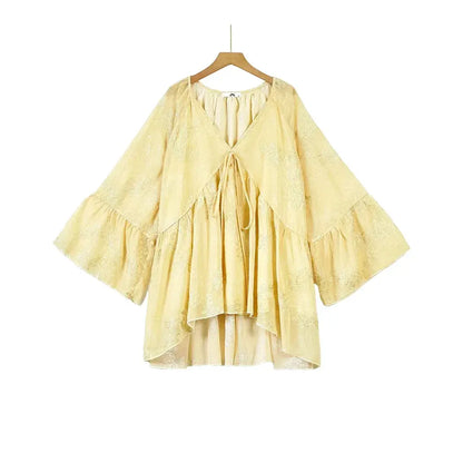 Plusock Plus Size Yellow Floral Cape Top Maxi Skirt Set - Blouse - 6XL - image 5