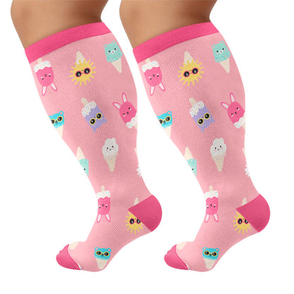 Plusock Plus Size Beach Capybara & Dog Print Compression Socks - Pink(1 Pair) - 4XL - image 9