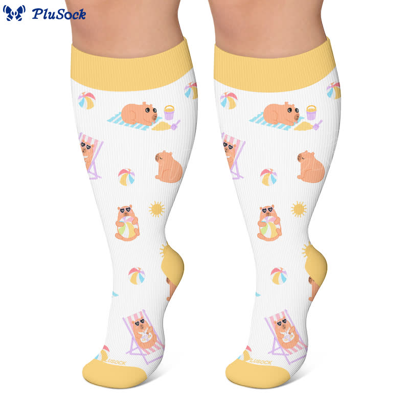 Plusock Plus Size Beach Capybara & Dog Print Compression Socks - image 7