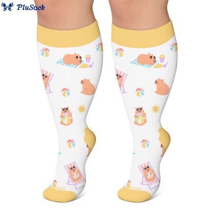 Plusock Plus Size Beach Capybara & Dog Print Compression Socks - image 7