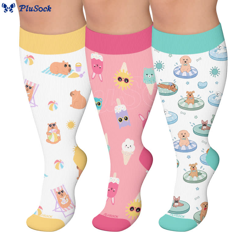 Plusock Plus Size Beach Capybara & Dog Print Compression Socks - image 0