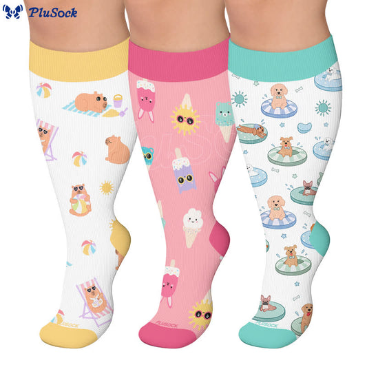 Plusock Plus Size Beach Capybara & Dog Print Compression Socks - image 0