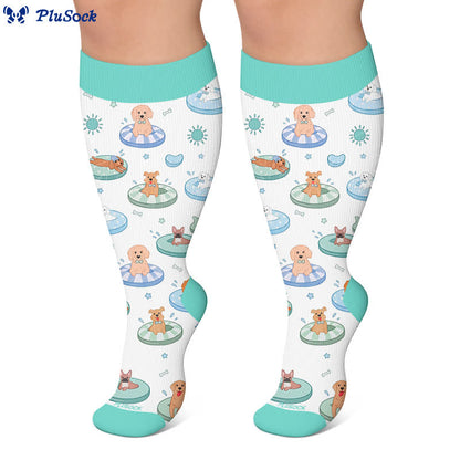 Plusock Plus Size Beach Capybara & Dog Print Compression Socks - image 5