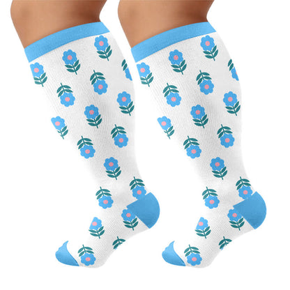 Plusock Plus Size Pastel Daisy Compression Socks - Blue(1 Pair) - 4XL - image 8