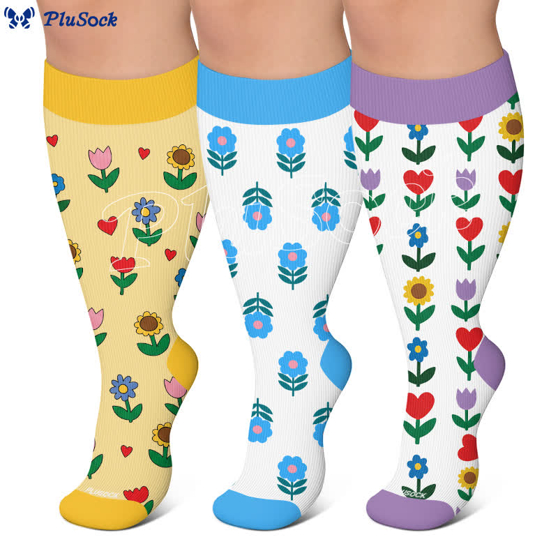 Plusock Plus Size Pastel Daisy Compression Socks - image 0