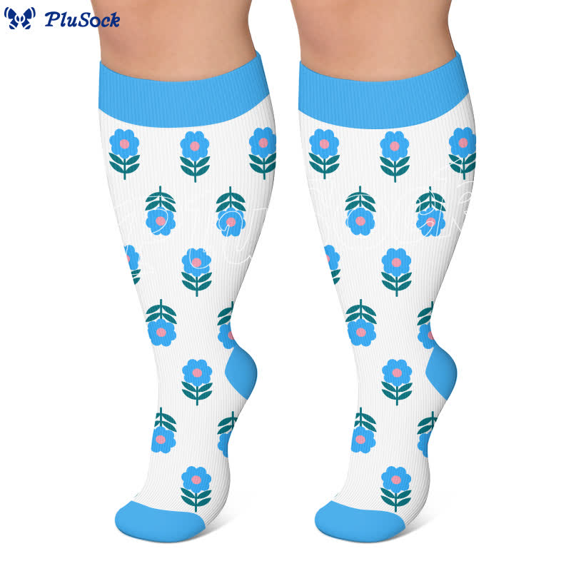 Plusock Plus Size Pastel Daisy Compression Socks - image 5