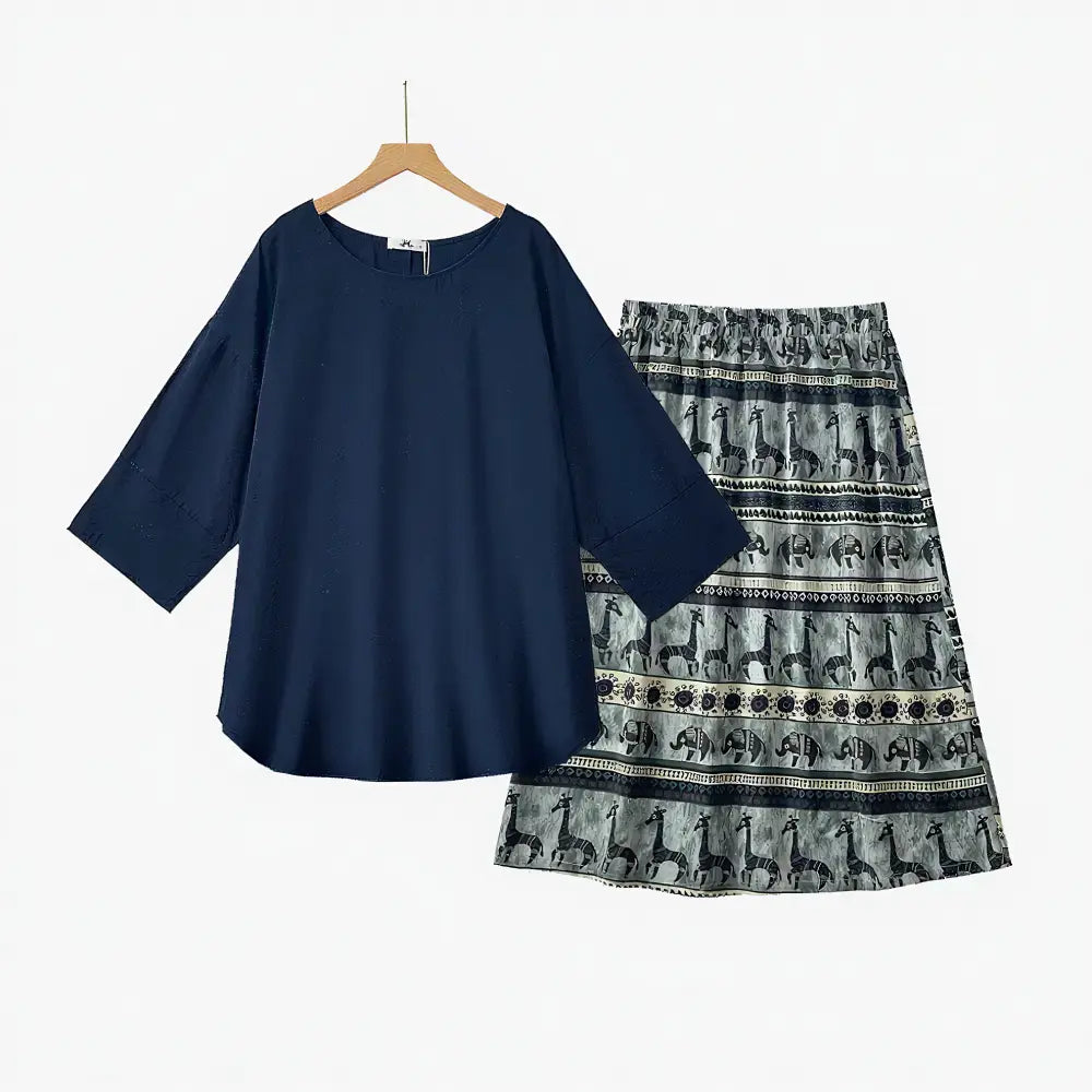 Plusock Plus Size Navy Top Animal Print Dress Set - 2Pcs Set - 6XL - image 0