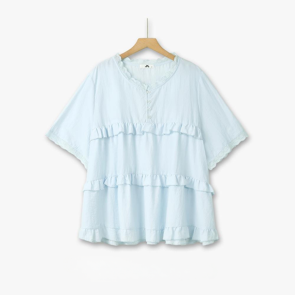 Plusock Plus Size Lace Trim Bamboo Blend Lounge Set - Blouse - 6XL - image 5