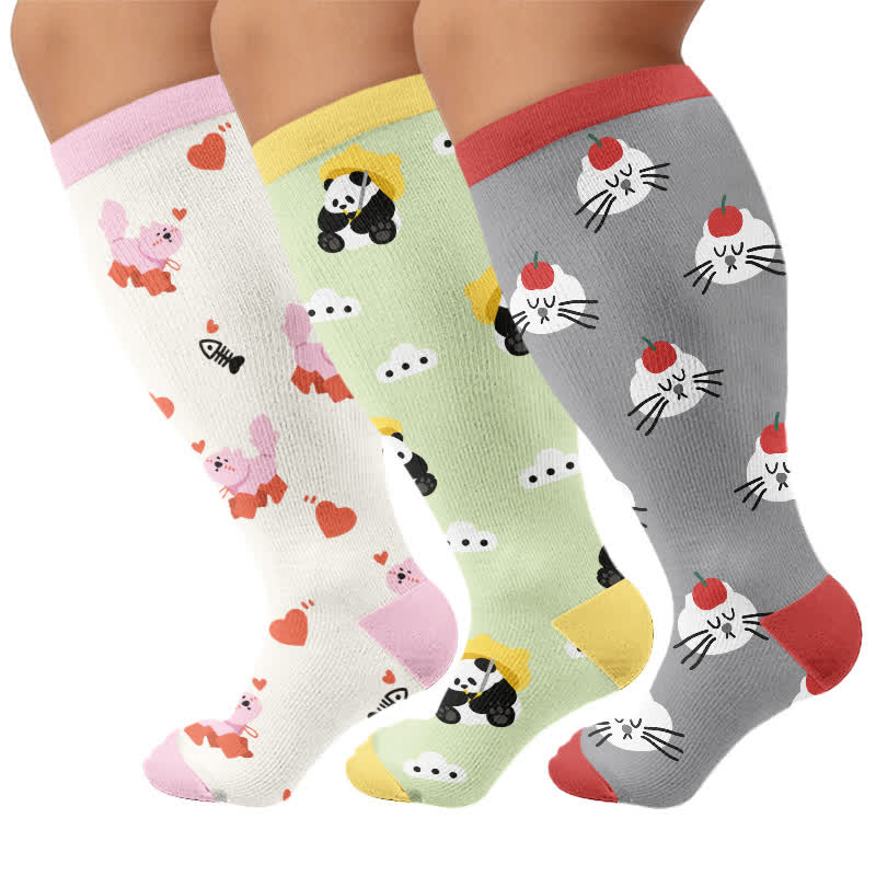 Plusock Plus Size Panda Cat Dog Print Compression Socks - image 4