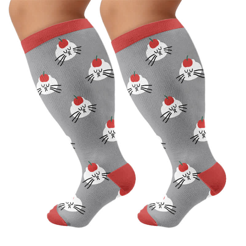 Plusock Plus Size Panda Cat Dog Print Compression Socks - Grey - 4XL - image 9