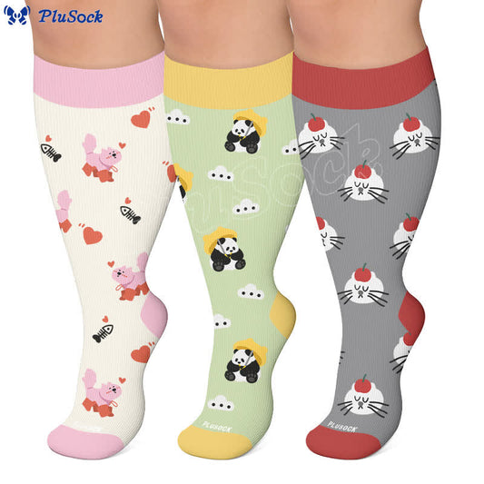 Plusock Plus Size Panda Cat Dog Print Compression Socks - image 0