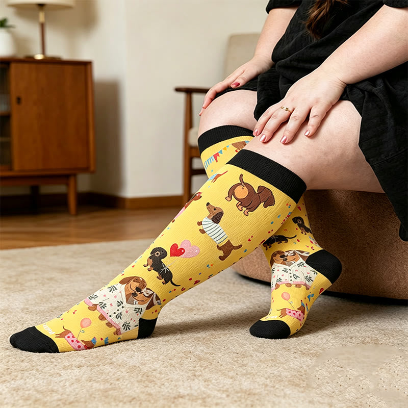 Plusock Plus Size Heart Sunglasses Dog Compression Socks - image 1
