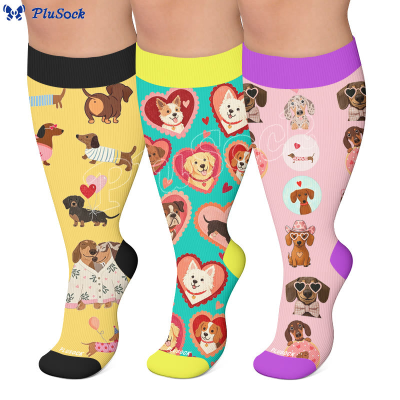 Plusock Plus Size Heart Sunglasses Dog Compression Socks - image 0