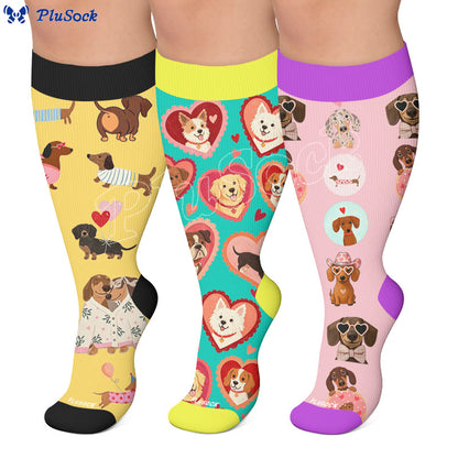 Plusock Plus Size Heart Sunglasses Dog Compression Socks - image 0