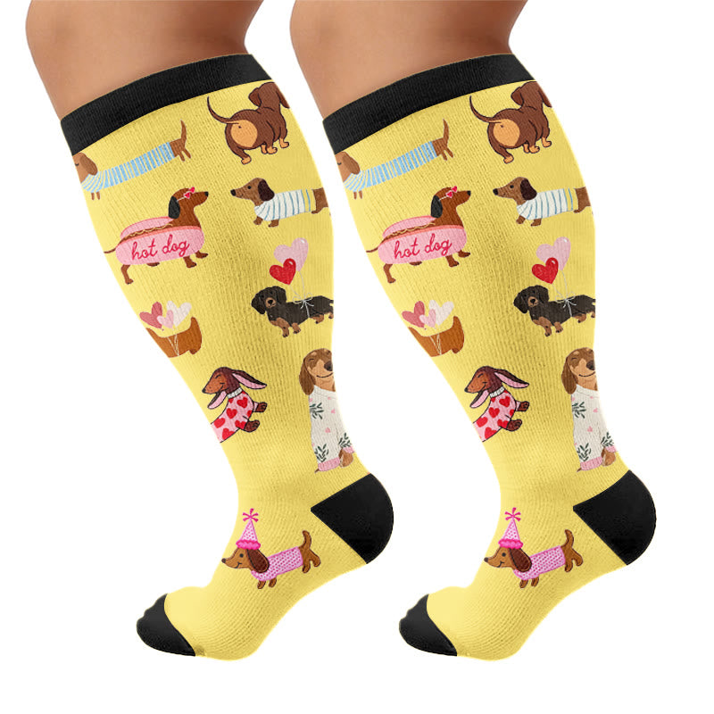 Plusock Plus Size Heart Sunglasses Dog Compression Socks - Yellow(1 Pair) - 4XL - image 8