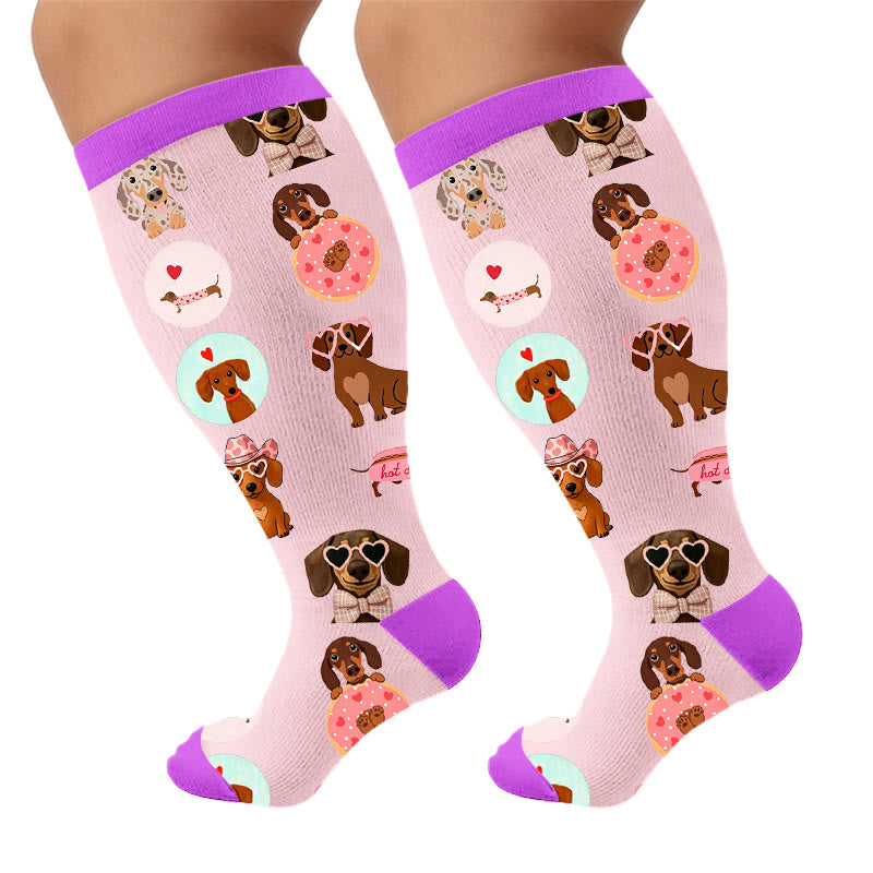 Plusock Plus Size Heart Sunglasses Dog Compression Socks - Pink(1 Pair) - 4XL - image 10