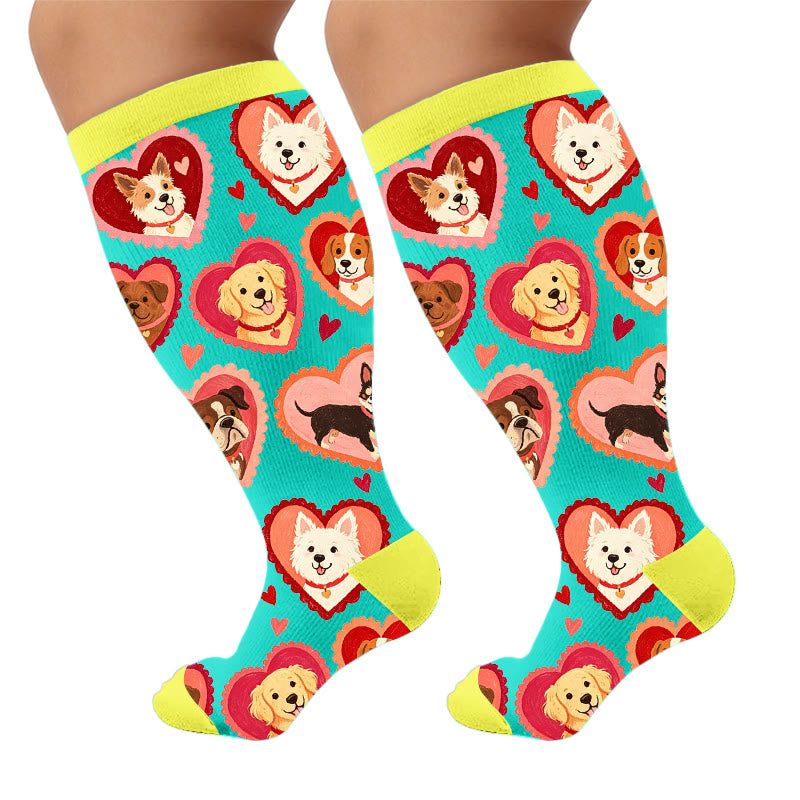 Plusock Plus Size Heart Sunglasses Dog Compression Socks - Blue(1 Pair) - 4XL - image 9
