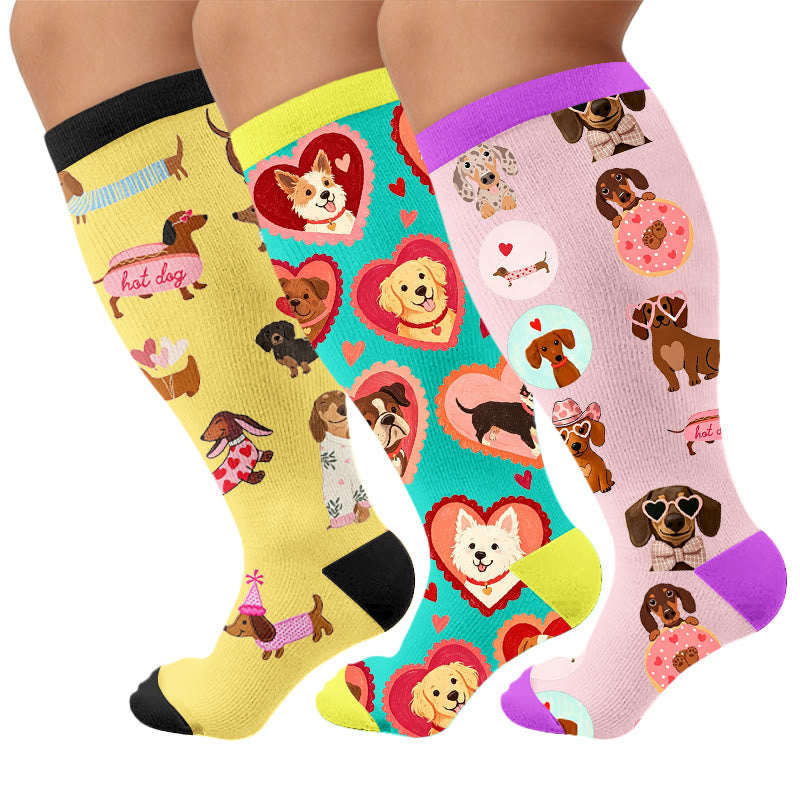 Plusock Plus Size Heart Sunglasses Dog Compression Socks - Multicolor(3 Pairs) - 4XL - image 4