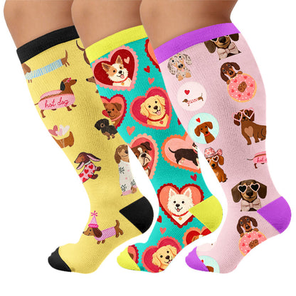 Plusock Plus Size Heart Sunglasses Dog Compression Socks - Multicolor(3 Pairs) - 4XL - image 4
