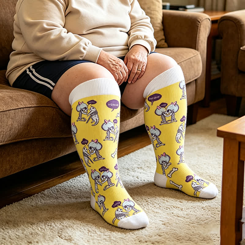 Plusock Plus Size Skull Moon Cat Compression Socks - image 3
