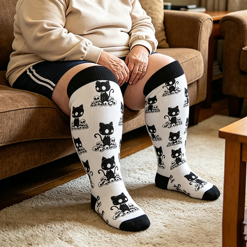 Plusock Plus Size Skull Moon Cat Compression Socks - image 2
