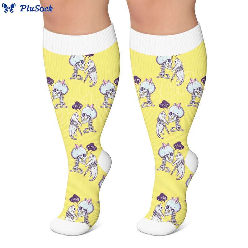 Plusock Plus Size Skull Moon Cat Compression Socks - image 7