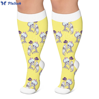 Plusock Plus Size Skull Moon Cat Compression Socks - image 7
