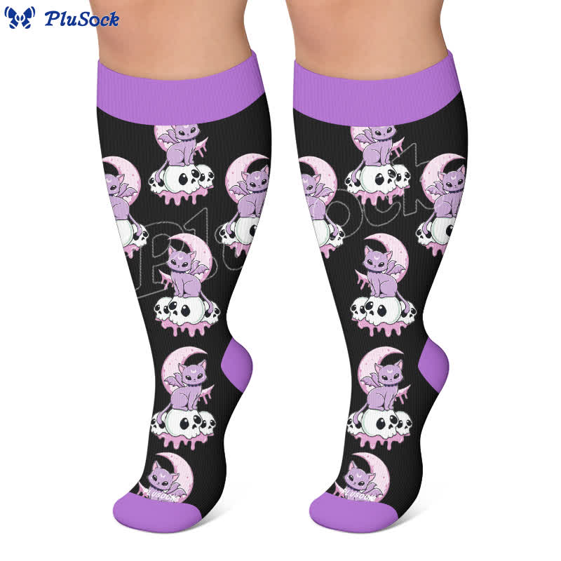 Plusock Plus Size Skull Moon Cat Compression Socks - image 5