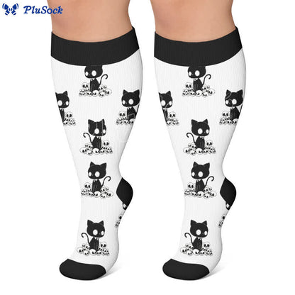 Plusock Plus Size Skull Moon Cat Compression Socks - image 6