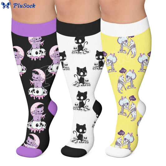 Plusock Plus Size Skull Moon Cat Compression Socks - image 0