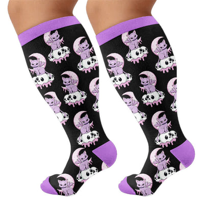 Plusock Plus Size Skull Moon Cat Compression Socks - Black(1 Pair) - 4XL - image 8