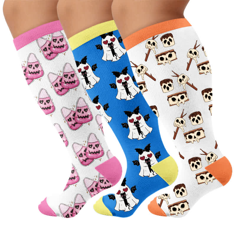 Plusock Plus Size Angel Ghost Heart Compression Socks - Multicolor(3 Pairs) - 4XL - image 4