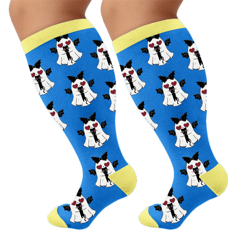 Plusock Plus Size Angel Ghost Heart Compression Socks - Blue(1 Pair) - 4XL - image 9