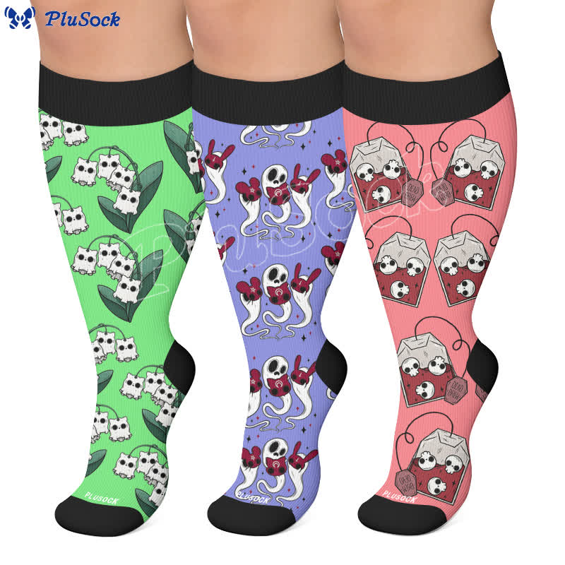 Plusock Plus Size Ghostly Skeleton Compression Socks - image 0