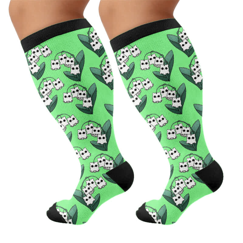 Plusock Plus Size Ghostly Skeleton Compression Socks - Green(1 Pair) - 4XL - image 8