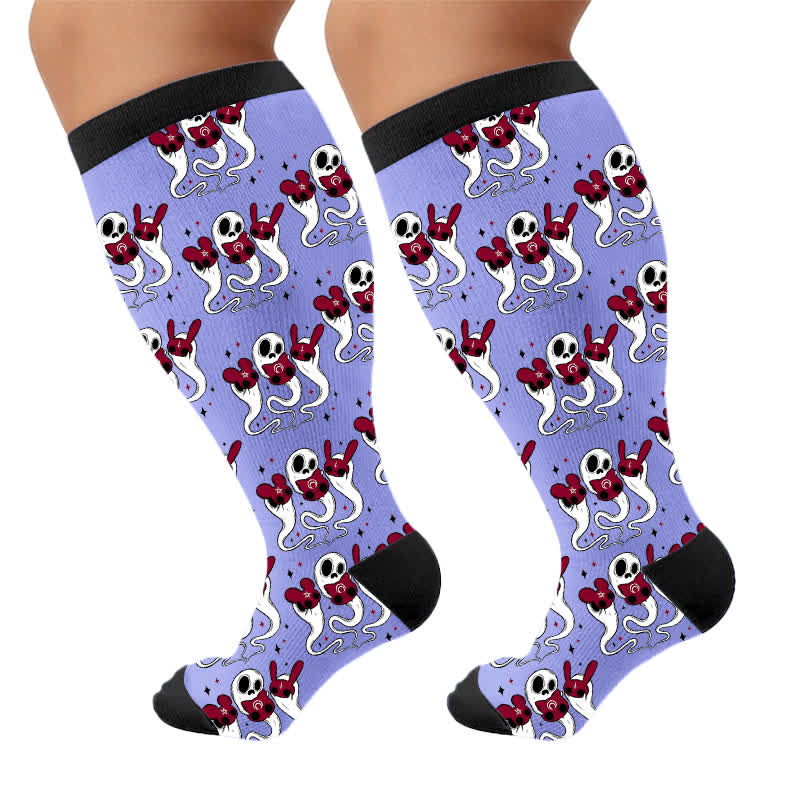 Plusock Plus Size Ghostly Skeleton Compression Socks - Blue(1 Pair) - 4XL - image 9