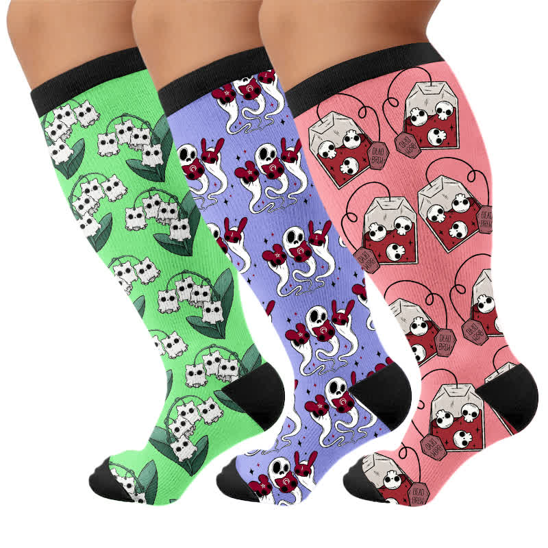 Plusock Plus Size Ghostly Skeleton Compression Socks - Multicolor(3 Pairs) - 4XL - image 4