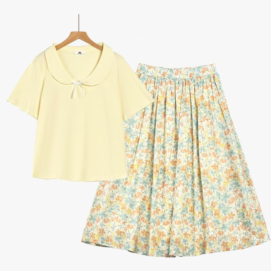 Plusock Plus Size Peter Pan Collar Floral Skirt Set - 2Pcs Set - 6XL - image 0