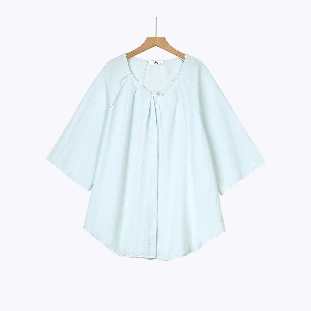 Plusock Plus Size Solid Loose Cotton Linen Top Skirt With Pockets Set - Blouse - Blue - 6XL - image 18