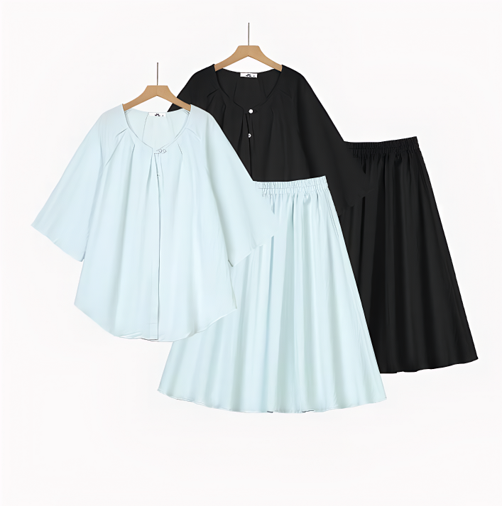 Plusock Plus Size Solid Loose Cotton Linen Top and Skirt Set - image 0