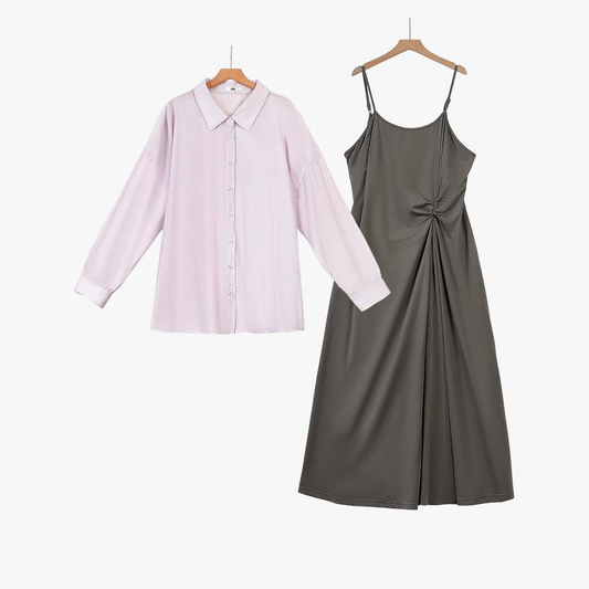 Plusock Plus Size Drape Shirt and Cami Dress Set - 2Pcs Set - 6XL - image 0