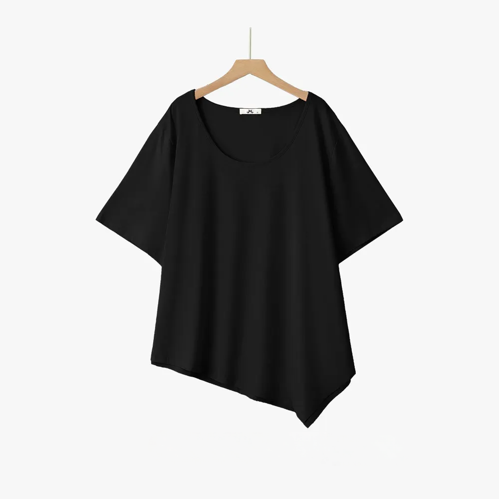 Plusock Plus Size Asymmetric Hem Cotton Blouse - Black - 6XL - image 3