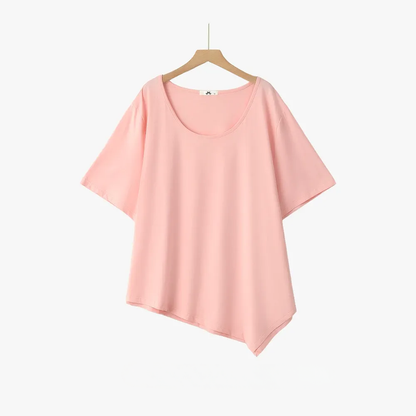 Plusock Plus Size Asymmetric Hem Cotton Blouse - Pink - 6XL - image 13