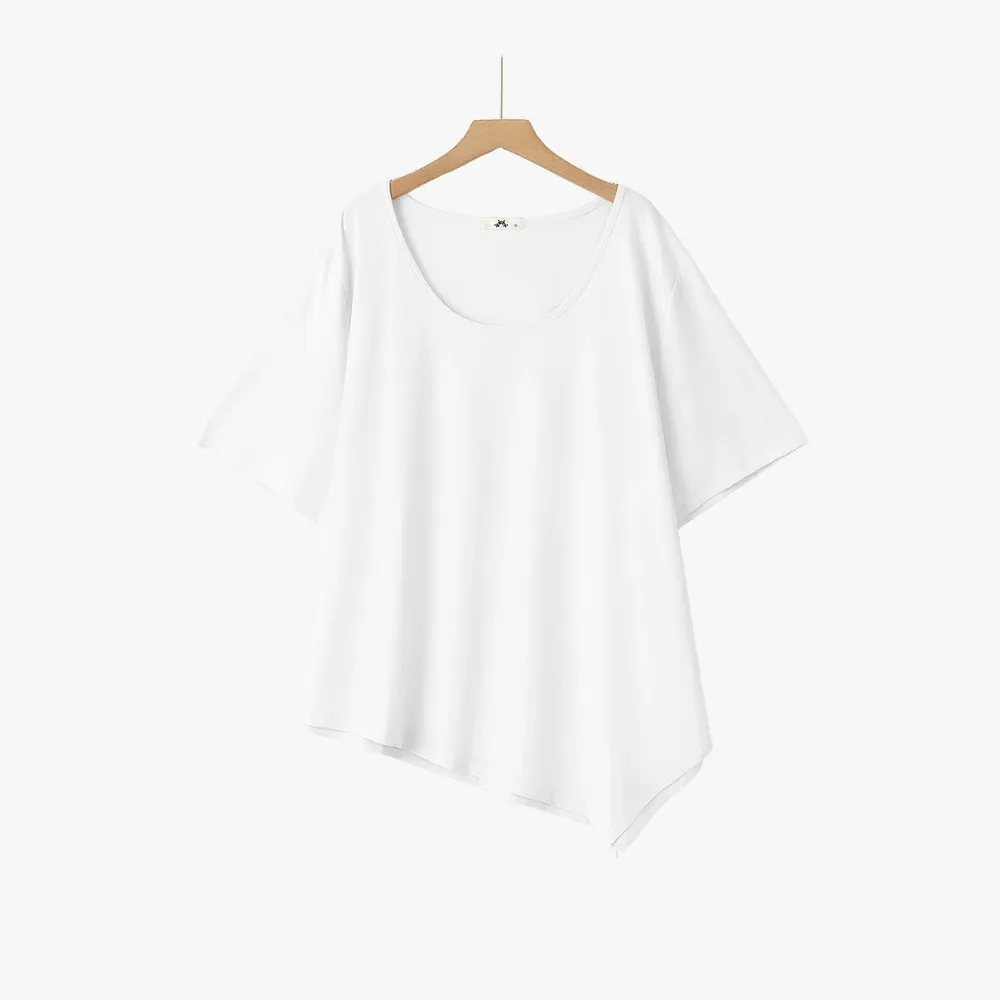 Plusock Plus Size Asymmetric Hem Cotton Blouse - White - 6XL - image 14
