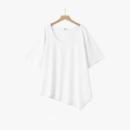 Plusock Plus Size Asymmetric Hem Cotton Blouse - White - 6XL - image 14